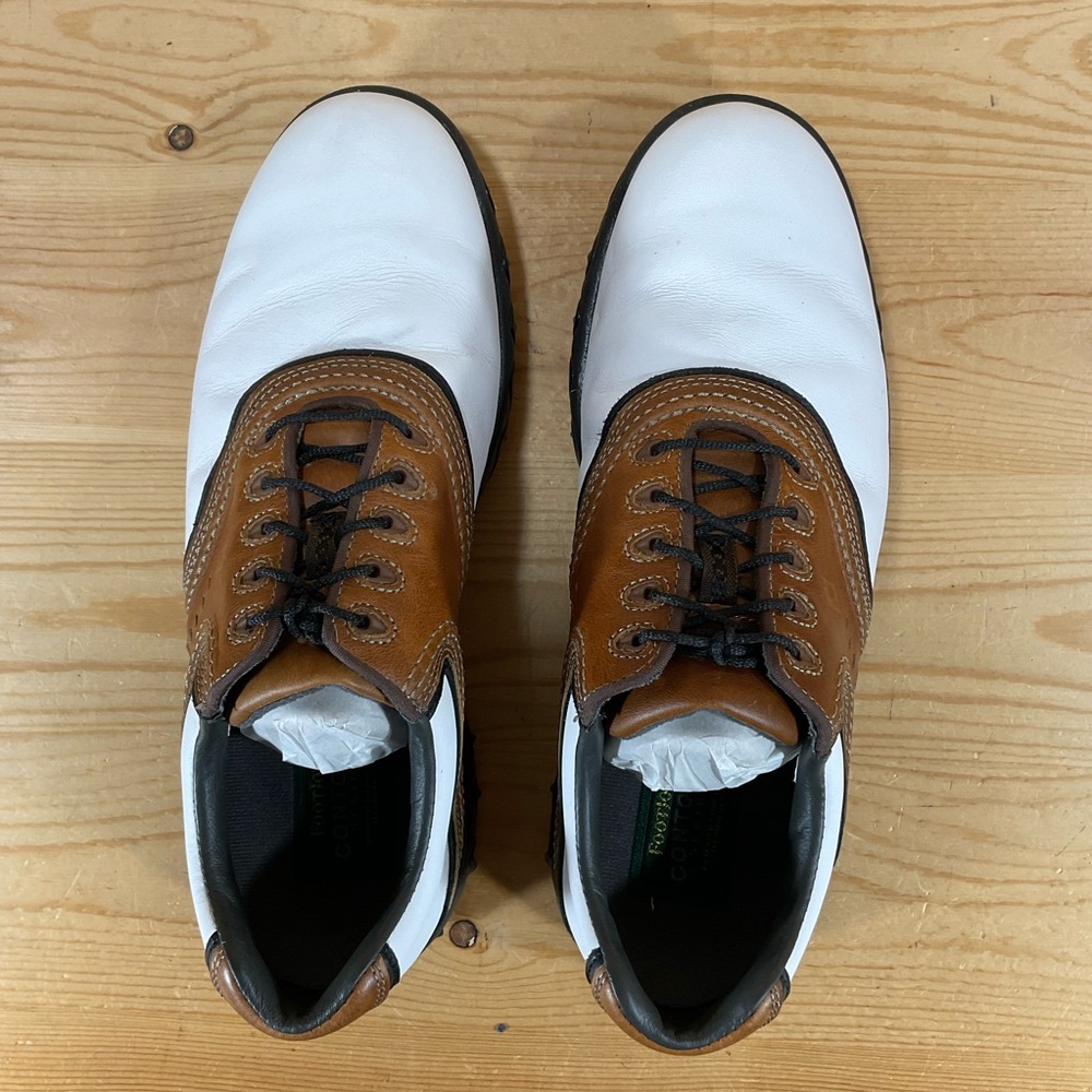 FootJoy Contour Series Saddle Golf Shoes 
# 54024
Men’s 8.5 M 
White Brown Black - Picture 3 of 9
